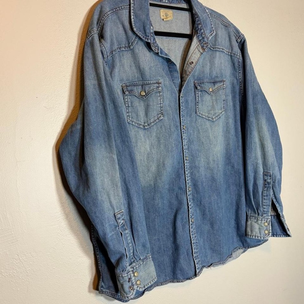 Trevero Mens XXL Denim Western Pearl Snap Shirt Blue Long Sleeve Cotton Workwear - Picture 2 of 4